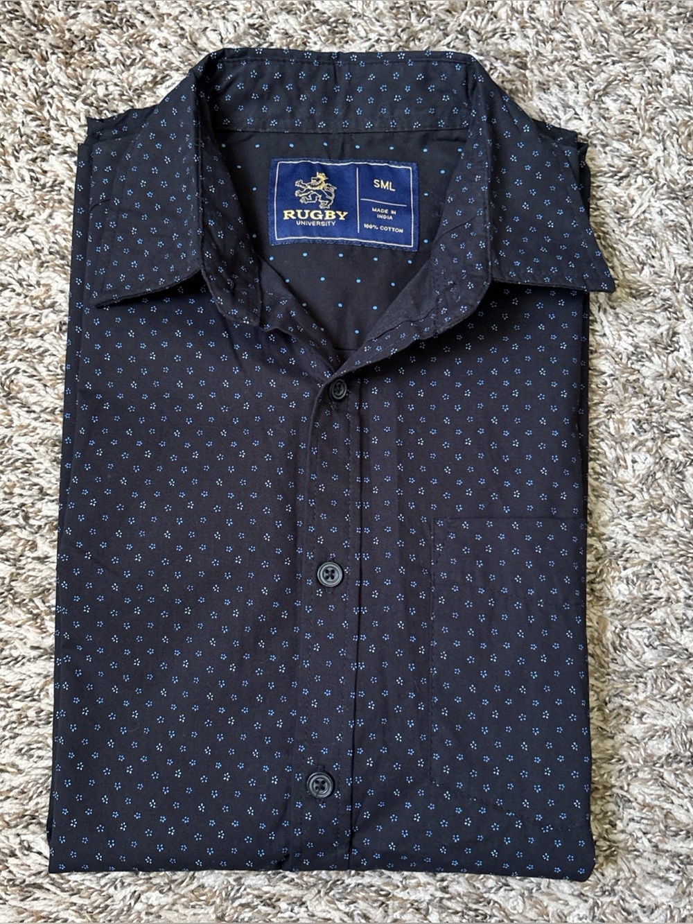 Men's Short-Sleeve Casual Button-Down Shirt in Black Microdot